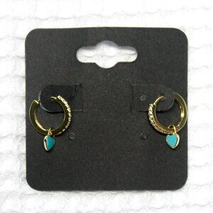 NWT Gold-Plated Sterling Silver 925 Teal Heart Huggie Dangle Earring